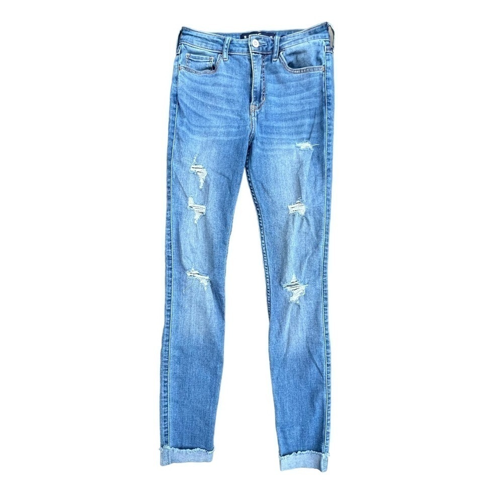 Hollister Womens Skinny Jeans Medium Wash Distressed High Rise Size 1 25x31